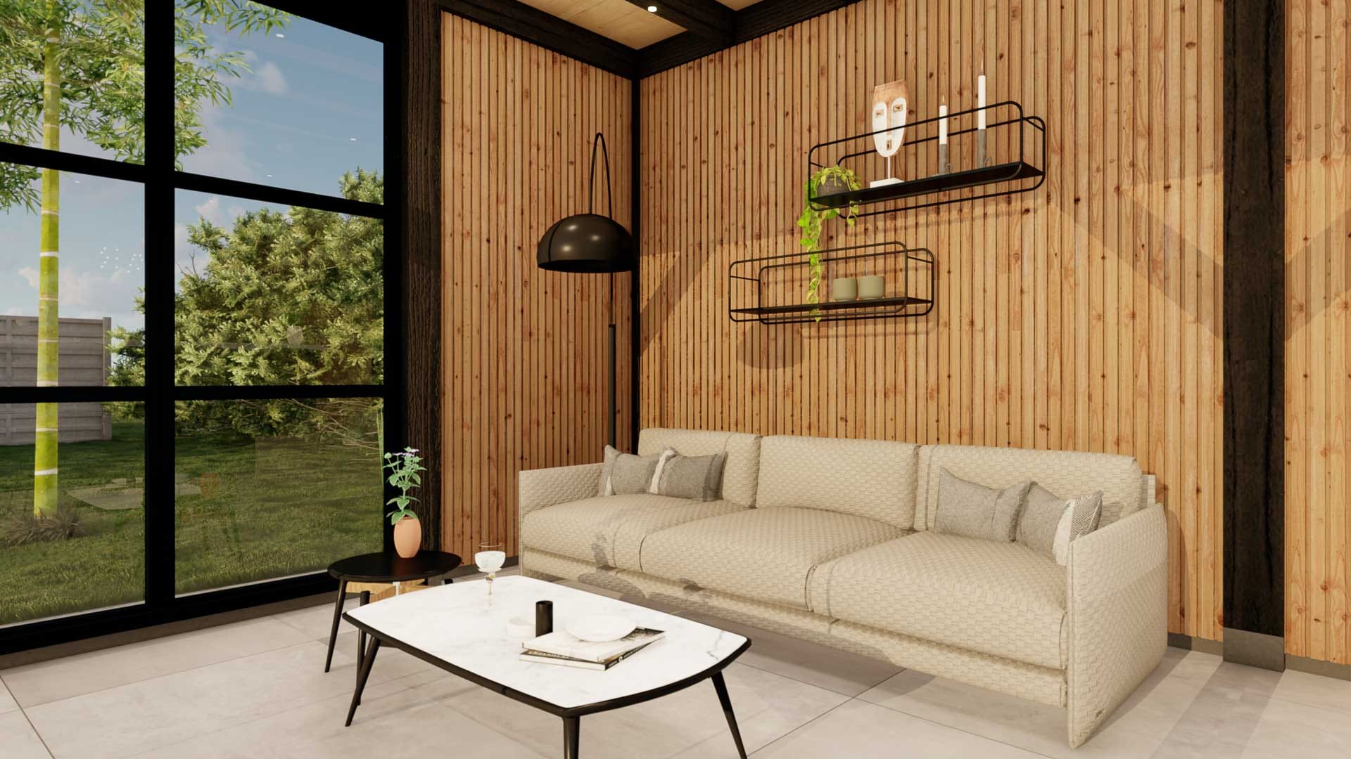 Barcelona 8 Buitenverblijf Barcelona Staandermaat 3270x5390 mm Dakmaat 3760x5933 mm Zwart Onbehandeld 1 Binnenkant 3