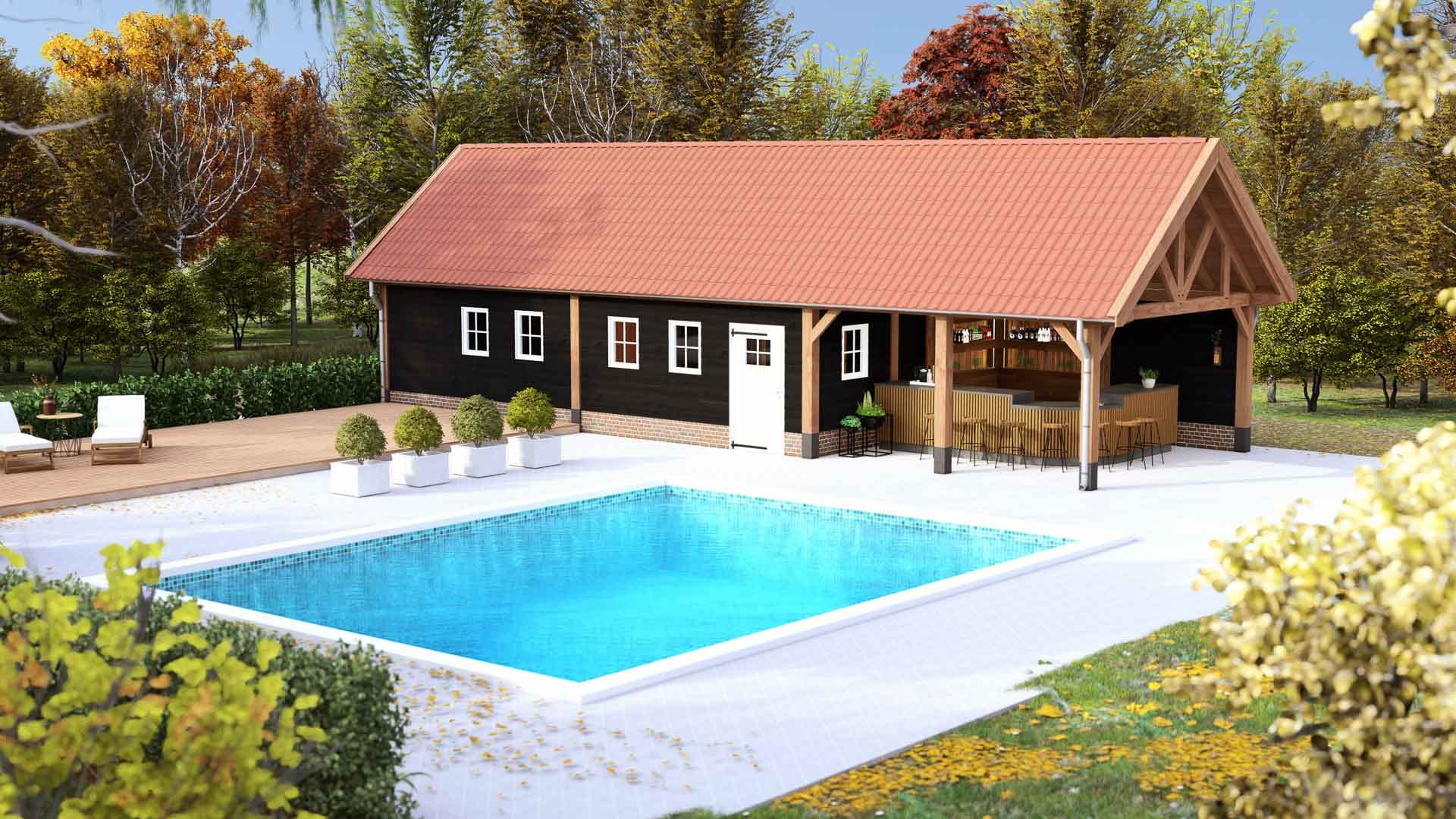 Buitenverblijf Milaan XXL Staandermaat 5128x14951mm Dakmaat 5838x16022 mm Rechterzijde ver af