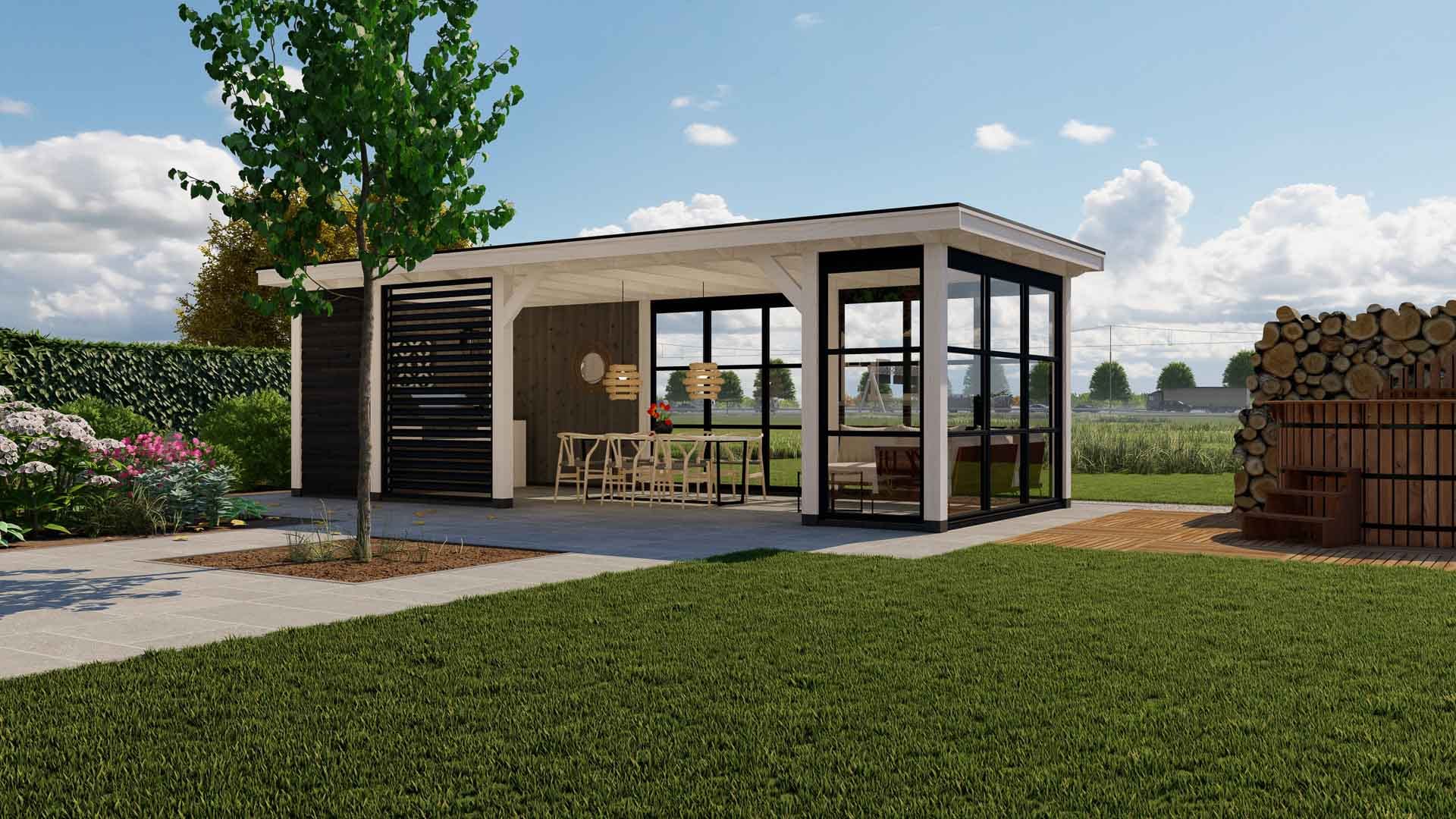 Barcelona 10 buitenverblijf Barcelona Dakmaat 8560x3810mm Staandermaat 8020x3270mm rechterzijde veraf