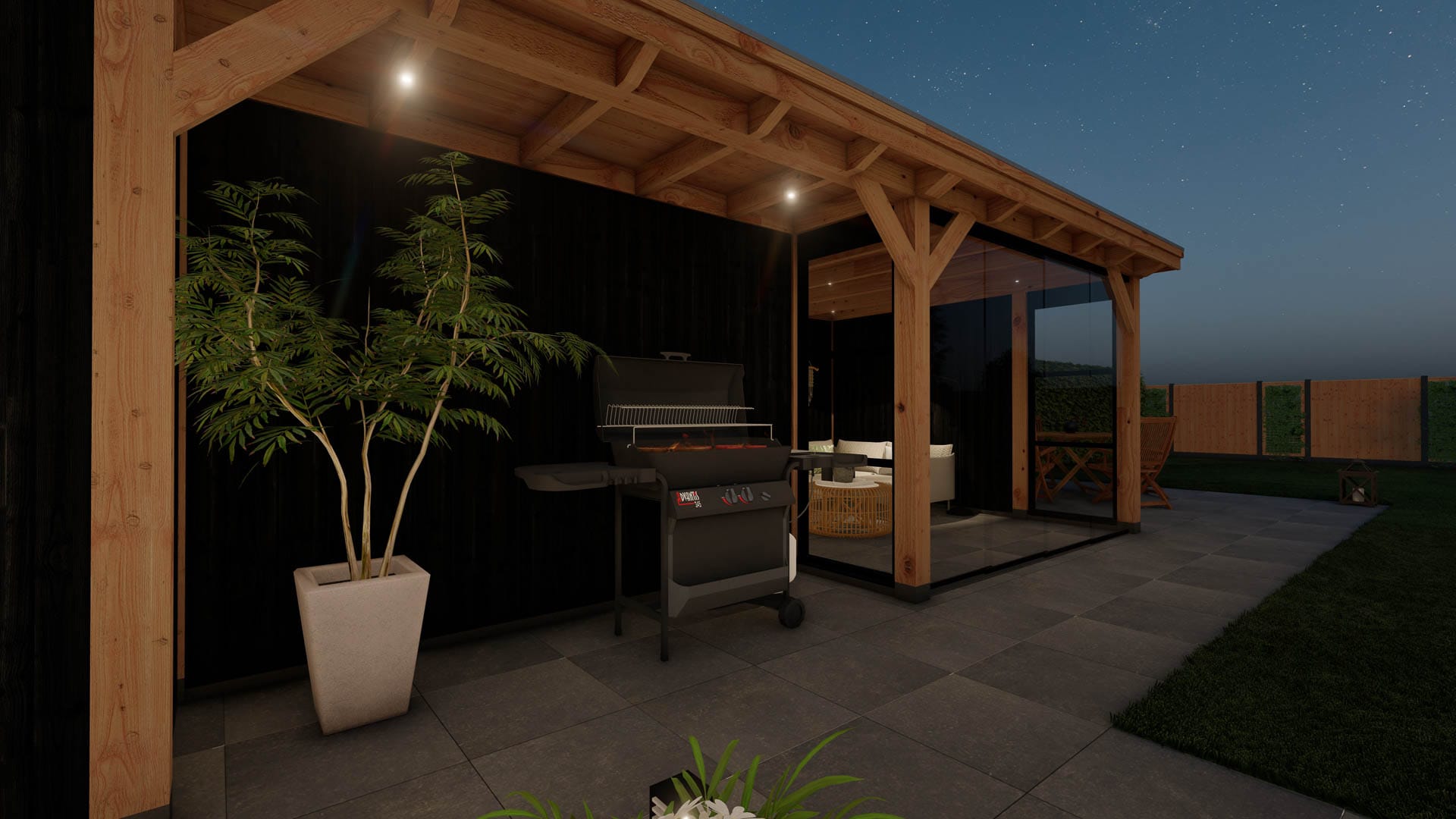 Barcelona 4 buitenverblijf Barcelona Staandermaat 9995x3768mm Dakmaat 10500x 4315mm onbehandeld zwart Close up 3