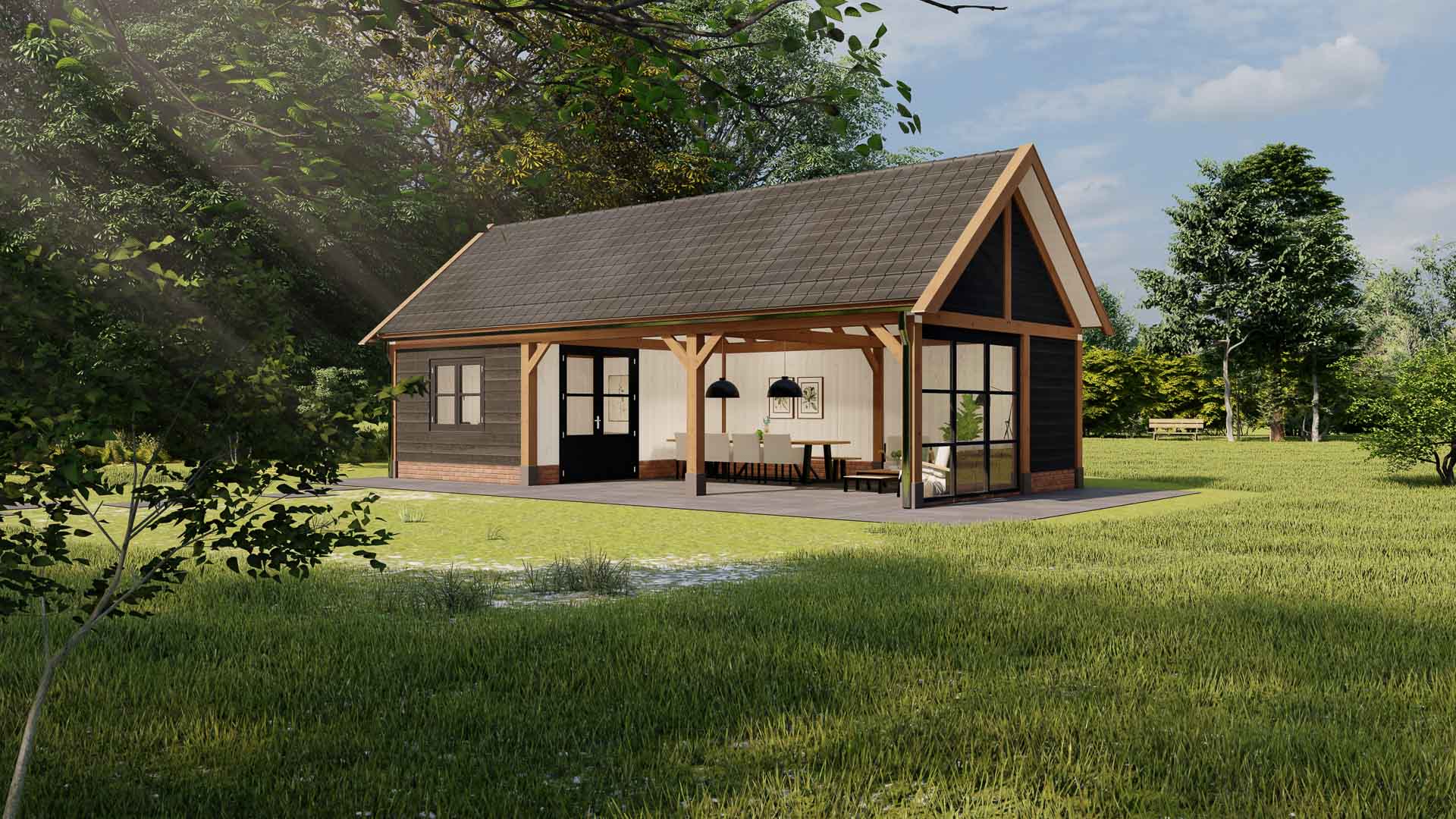 zadeldak Monaco Kapmaat 11970x6150mm Staandermaat 11200x5315mm DOUGLAS rechterzijde licht